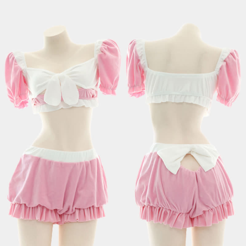 Pink Sweet Bow Knot Maid Lingerie Set Modakawa