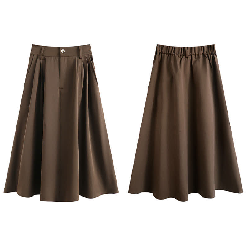 Brown Bow Knot Sleeve Shirt High Waist Skirt modakawa