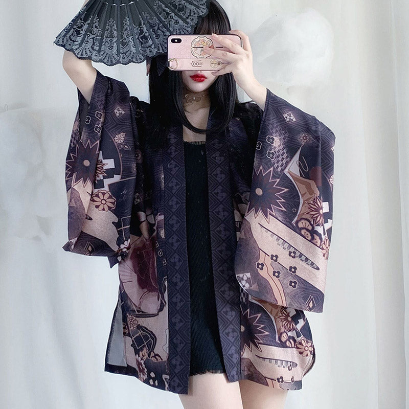 Vintage Anime Print Cardigan Kimono Outerwear modakawa