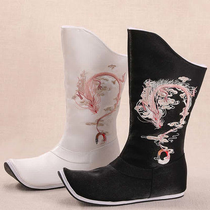 Vintage Dragon Embroidery Pointed Toe Plush Boots modakawa