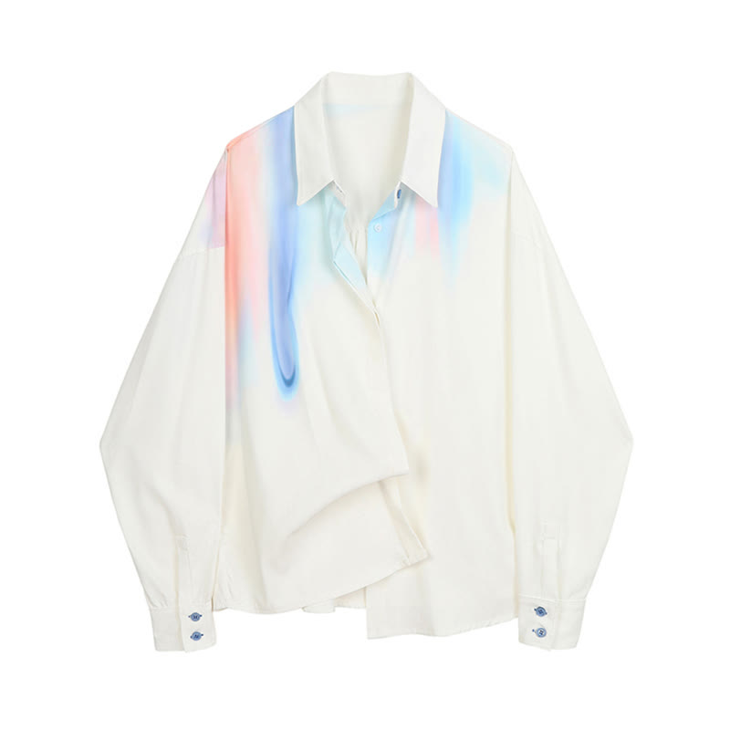 Colorblock Gradient Print Lapel Shirt modakawa