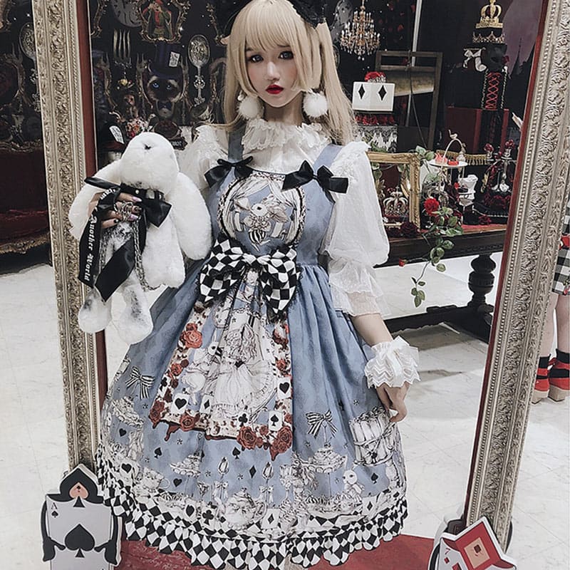 Princess Print Bow Lolita Suspender Dress Modakawa