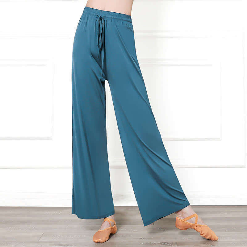 Elegant High Waist Lace Up Flowy Wide Leg Casual Pants modakawa