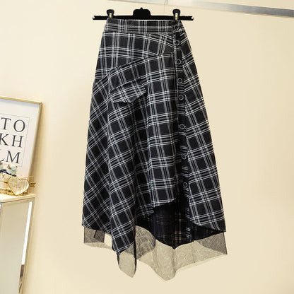 Plaid Shirt Button Front Tulle Skirt modakawa