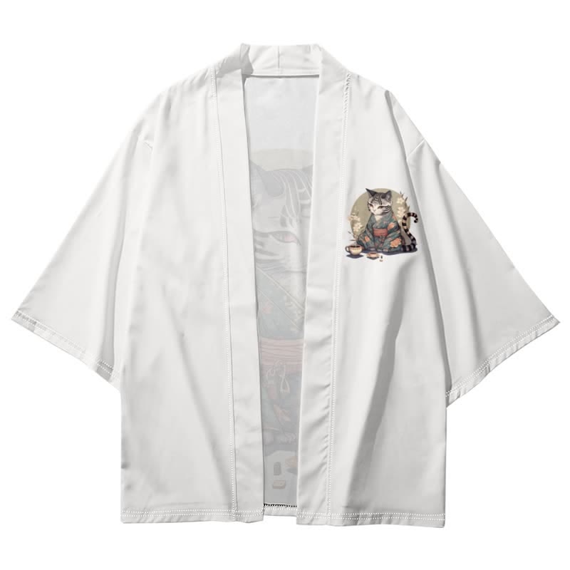 Cute Cat Warriors Print Cardigan Kimono Outerwear modakawa