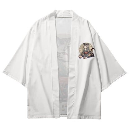 Cute Cat Warriors Print Cardigan Kimono Outerwear modakawa