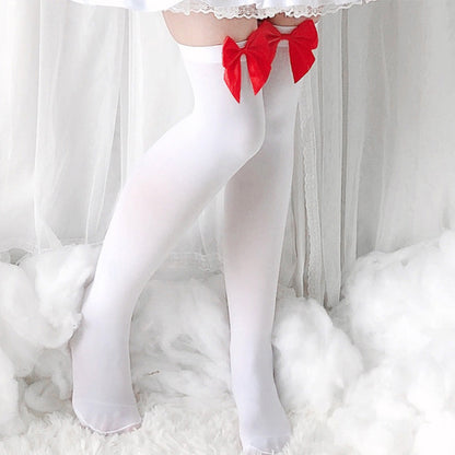 Bow Decor Pure Color Lolita Stockings Modakawa