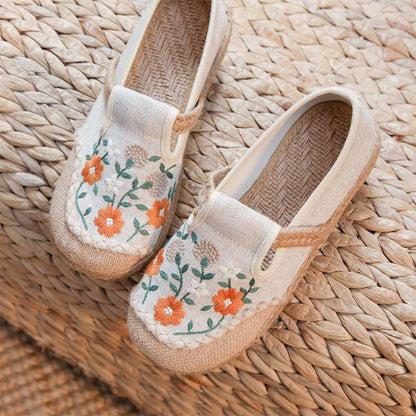 Vintage Floral Canvas Flats Shoes Modakawa