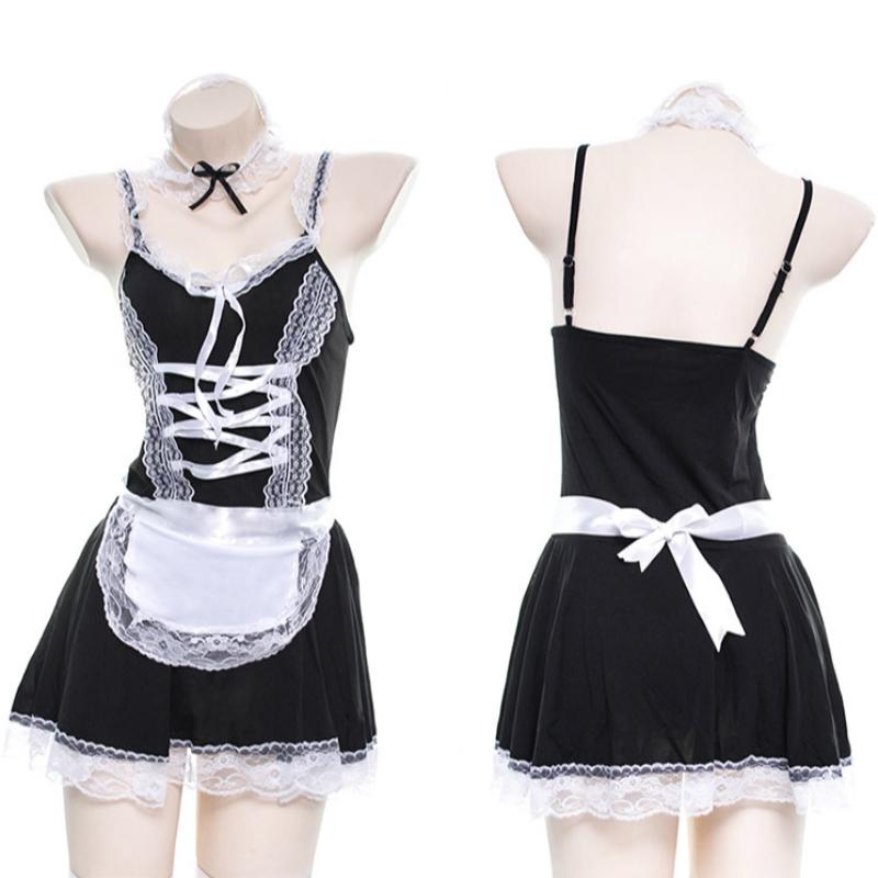 Chic Japanese Maid Lace Bow Lingerie Dress Modakawa