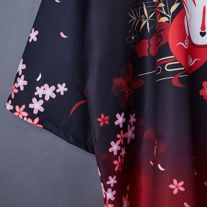 Charming Sakura Fox Print Kimono Outerwear Modakawa