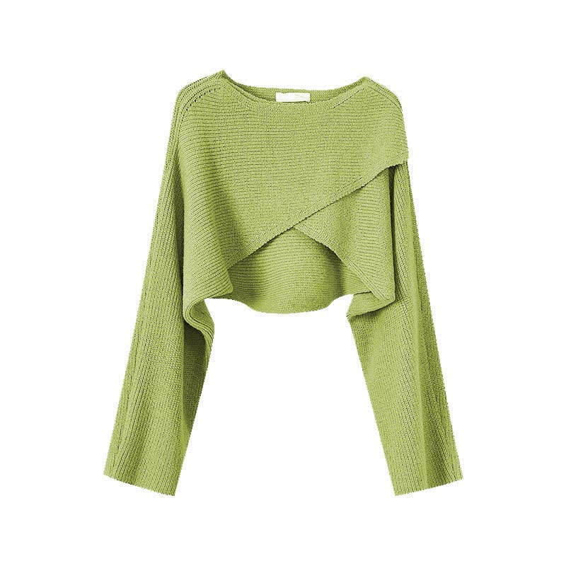 Green Cross Knit Crop Sweater Cami Pocketed Denim Pants modakawa