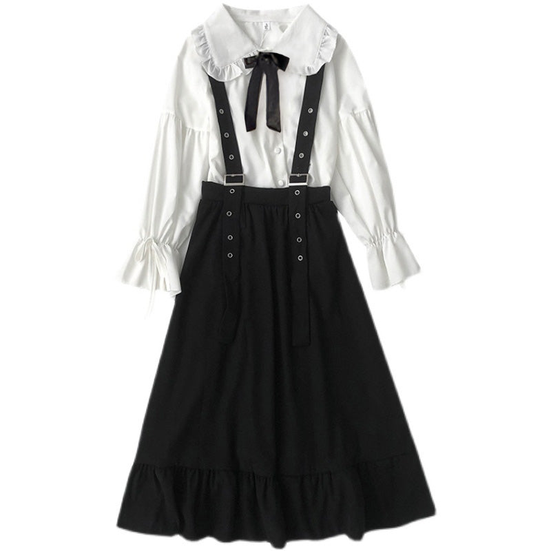 Doll Collar Bow Decor Shirt Suspender Skirt Set Modakawa