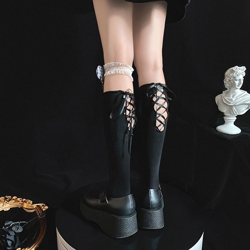 Elegant Cross Lace Strap Socks Modakawa