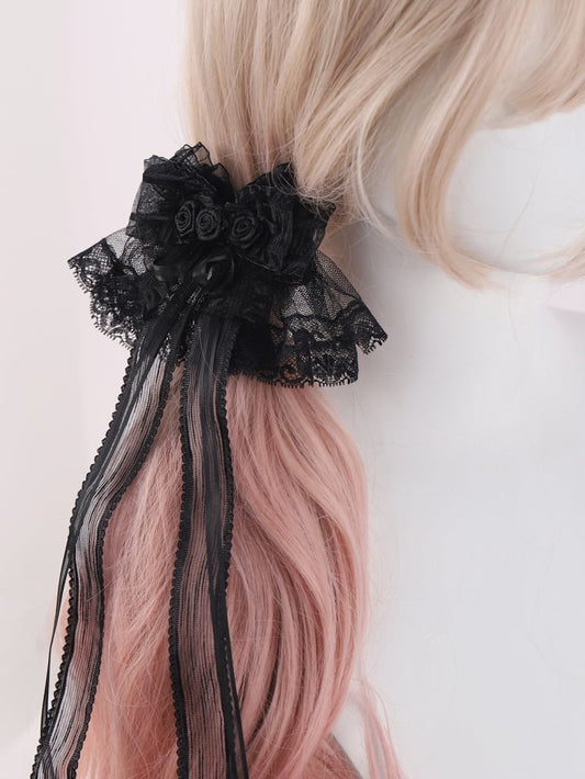 Rosette Design Black Bowknots Lace Hairclips mySite