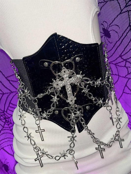 Y2K Punk Crosses Black Heart Corset Belt mySite