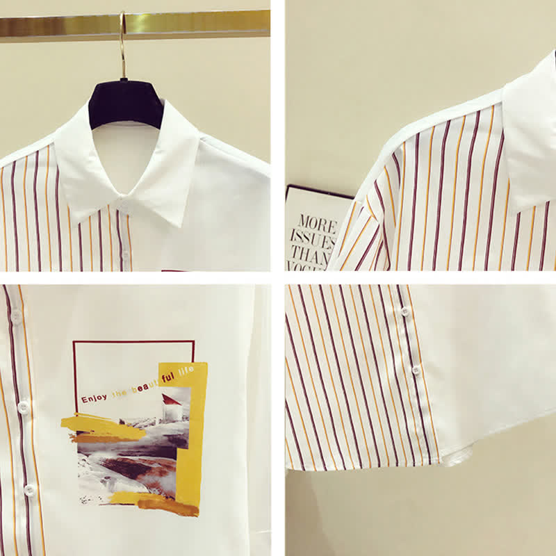 Sweet Irregular Stripe Chiffon Lapel Shirt modakawa