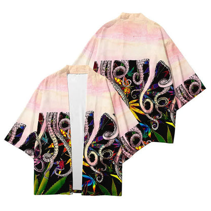 Colorblock Octopus Print Cardigan Kimono Outerwear modakawa