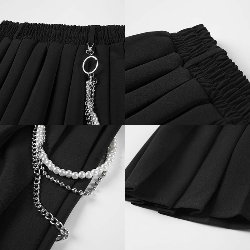 Gothic Chain Pure Color Pleated Skirt modakawa