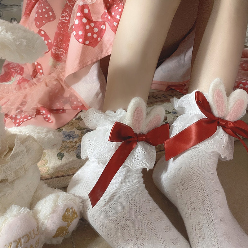 Sweet Bunny Ears Bow Ankle Socks Modakawa