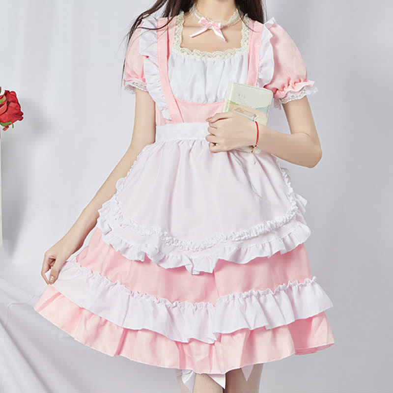 Sweet Cosplay Lace Ruffled Maid Lolita Dress Set Modakawa