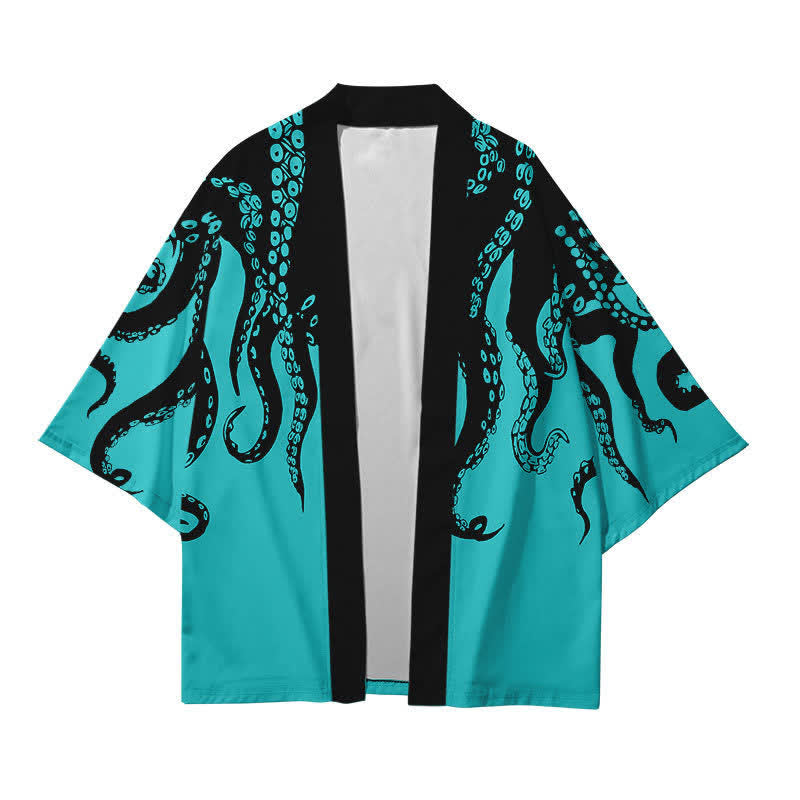 Colorblock Octopus Print Cardigan Kimono Outerwear modakawa