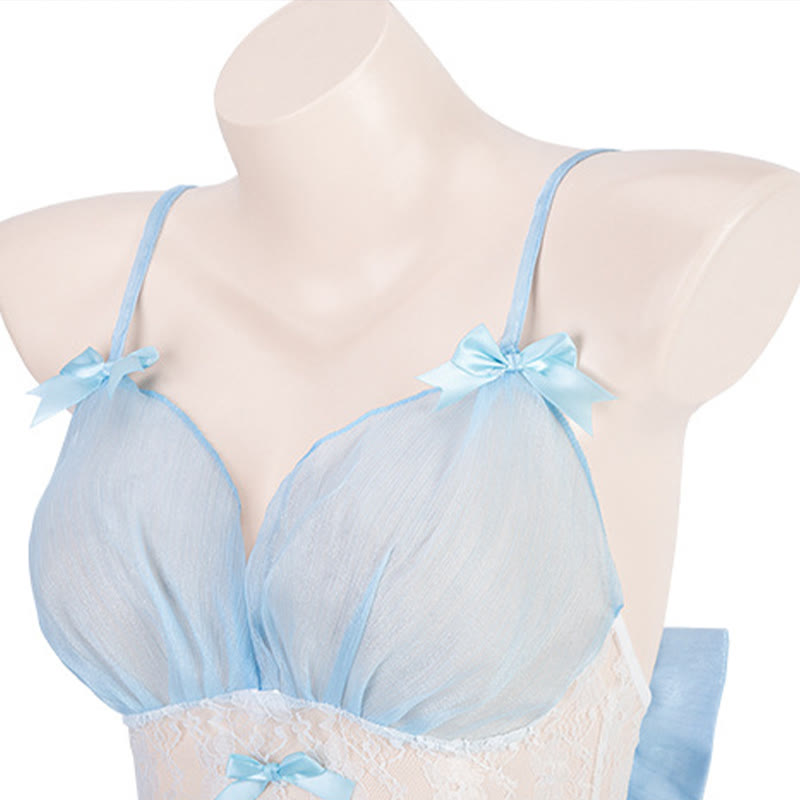 Fairy Blue Maid V-neck Slip Lingerie Dress Stockings Set modakawa