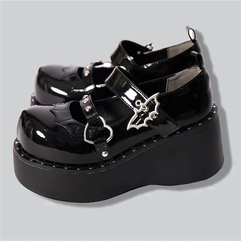 Punk Goth Bat Love Heart Buckle Platform Lolita Mary Janes Shoes modakawa