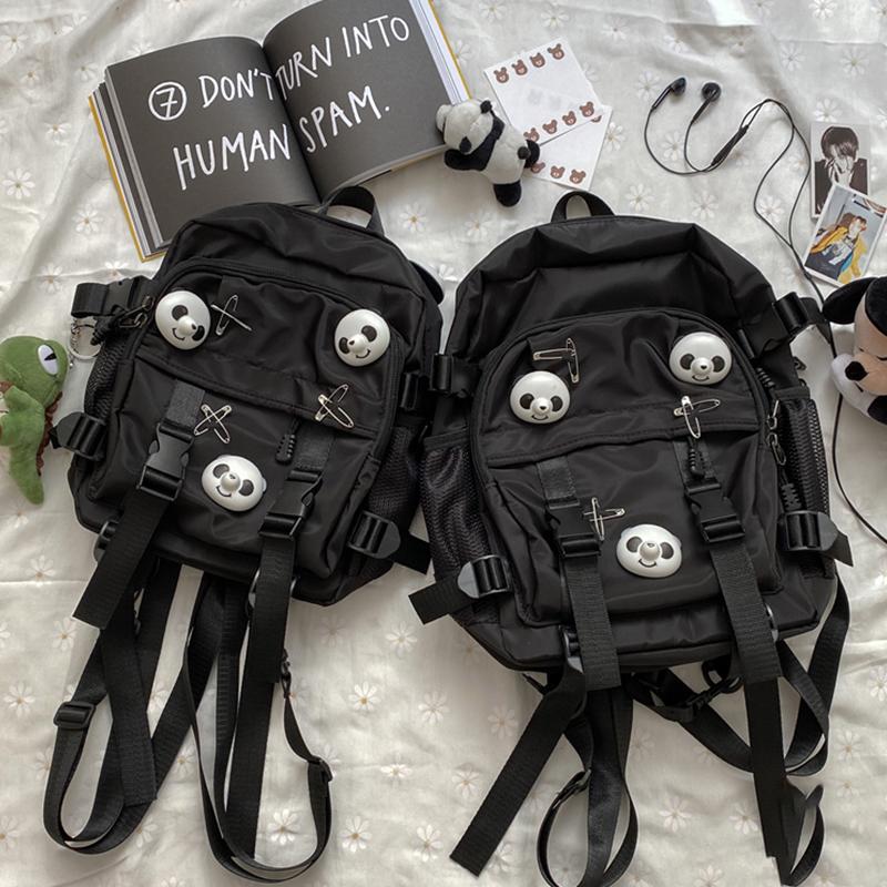 Black Panda Pin Backpack Crossbody Bag Modakawa