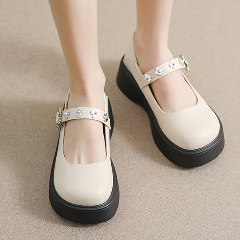 Elegant Pure Color Round Toe Mary Janes Shoes Modakawa