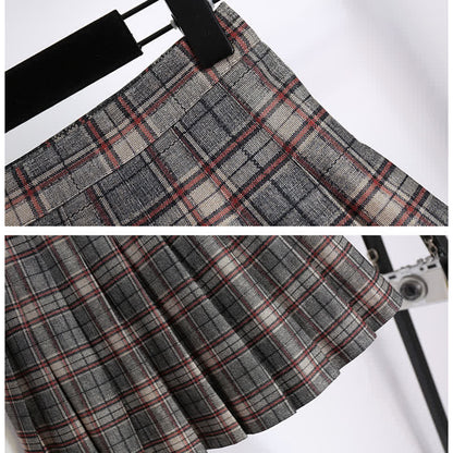 Elegant Doll Collar Knit Sweater Plaid Print Pleated Skirt modakawa