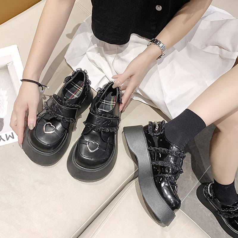 Black Platform Lace Lolita Mary Janes Shoes modakawa