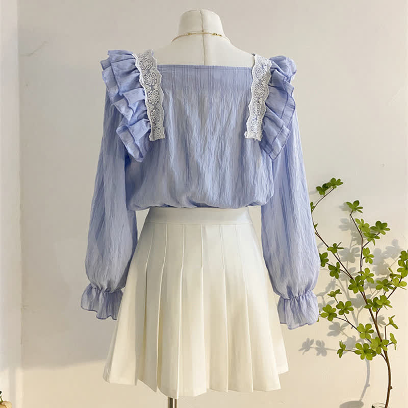 Flouncing Loose Shirt High Waist Pleated Skirt modakawa