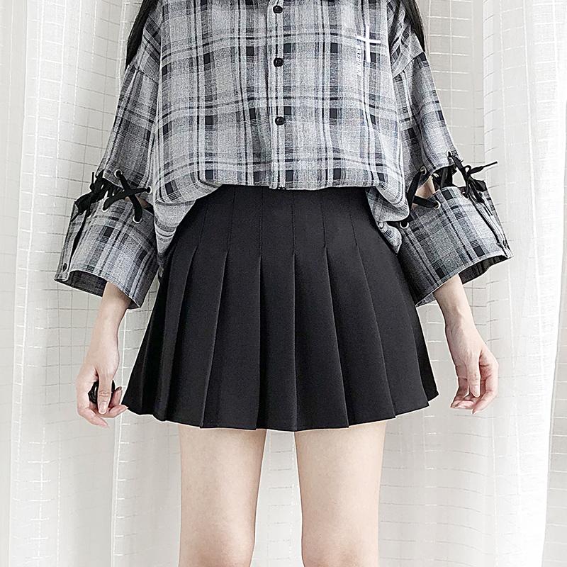 Black Pleated High Waist College Style Mini Skirt Modakawa