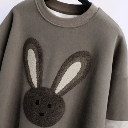 Grey Rabbit Plush Sweatshirt Roll Up Denim Pants modakawa