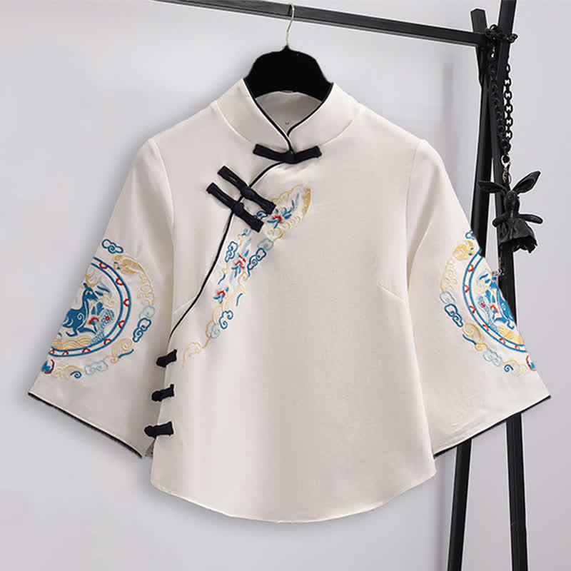 Elegant Deer Embroidery Buckle Shirt Skirt modakawa