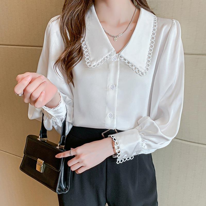 Elegant Hollow Out Lace Sleeve Shirt Modakawa