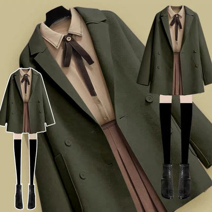 Shirt Pleated Skirt Pocket Wool Jacket Coat Modakawa