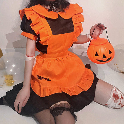 Kawaii Pumpkin Bat Embroidery Doll Collar Maid Dress Modakawa