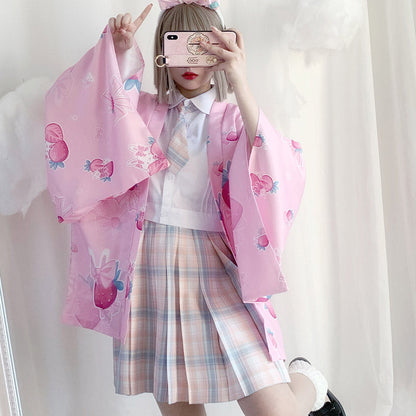 Strawberry Loose Cardigan Kimono Outerwear modakawa