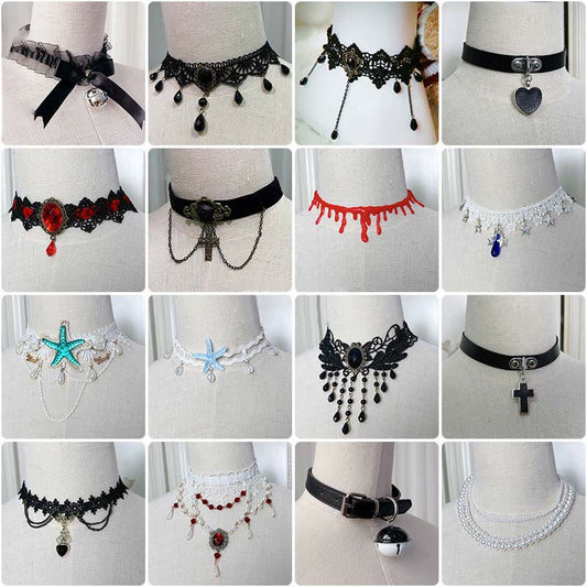 Gothic Punk Retro Lace Crystal Lolita Chocker modakawa