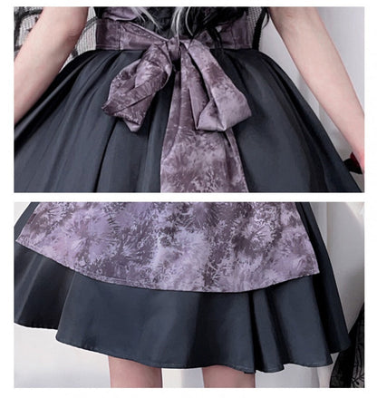 Halloween Costume Dark Maid Black Dress with Purple Apron mySite