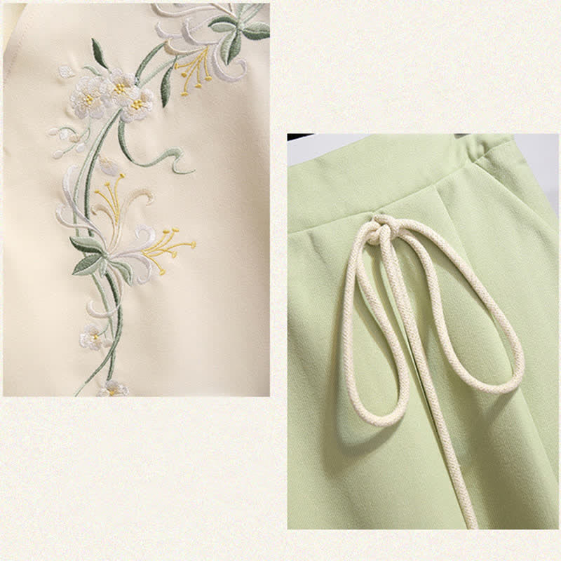 Flower Embroidery Sweatshirt Lace Up Skirt Modakawa