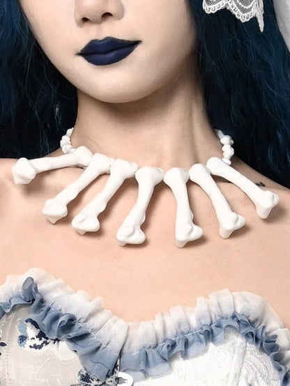 Halloween White Gothic Punk Bones Necklace mySite