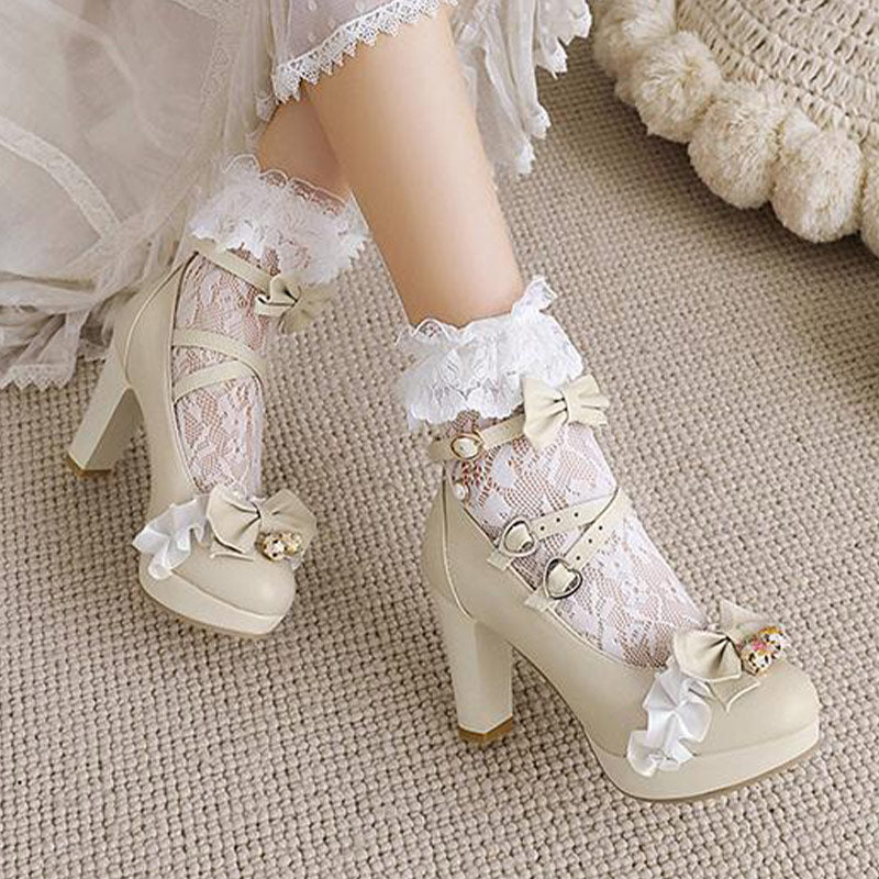 Sweet Lace Bow Lolita Mary Janes Shoes Modakawa