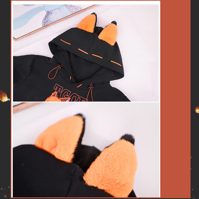 Fox Embroidery Pocket Loose Hoodie modakawa