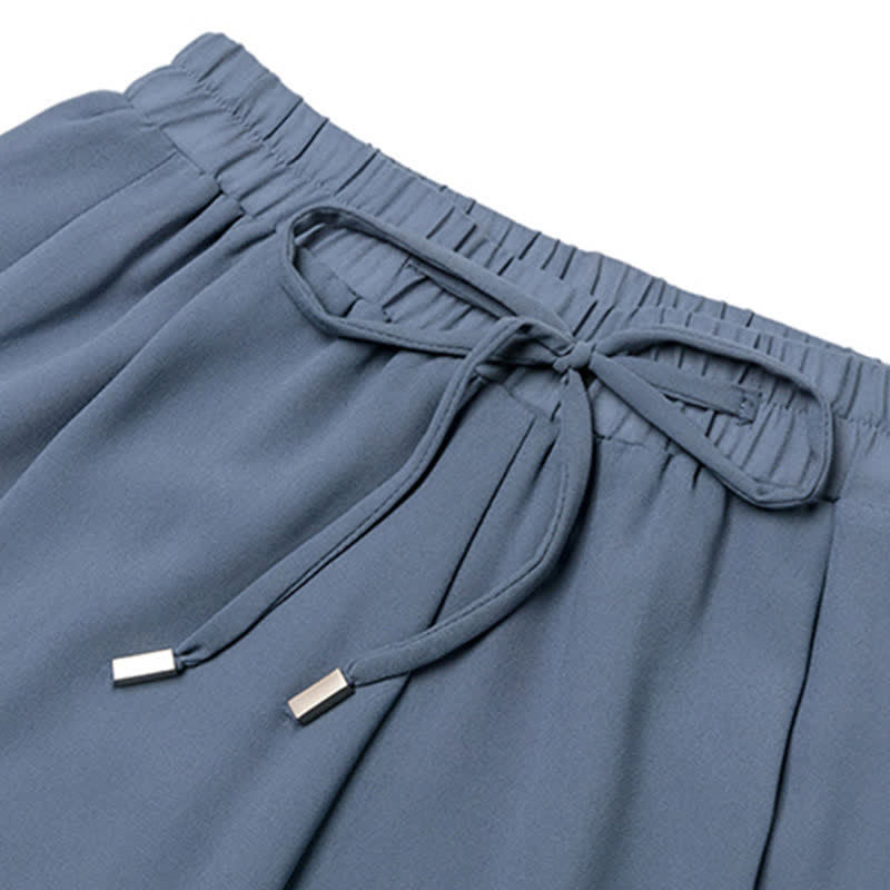 Sqaure Collar Lace Up Layered Top Blue Pantskirt modakawa