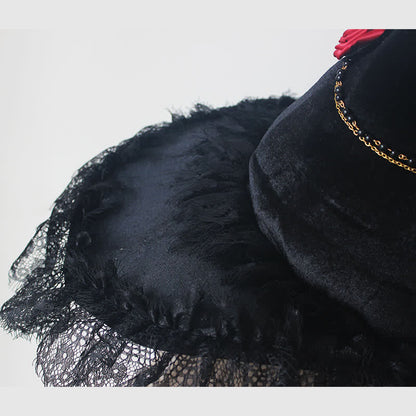 Black Witch Gothic Rose Decor Lace Hat modakawa