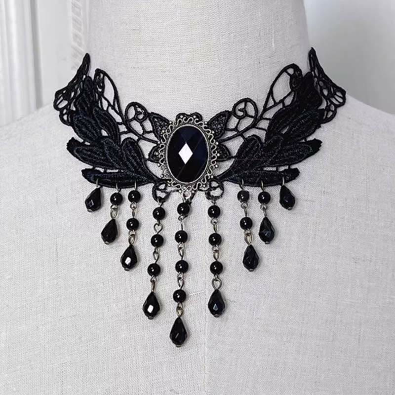 Gothic Punk Retro Lace Crystal Lolita Chocker modakawa