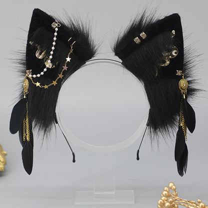 Black Snake Feather Wolf Ears Furry with Chain Headband modakawa