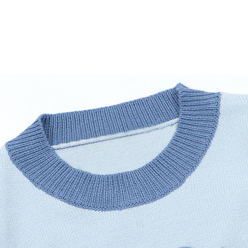 Blue Rabbit Pattern Knit T-Shirt Cargo Pants modakawa